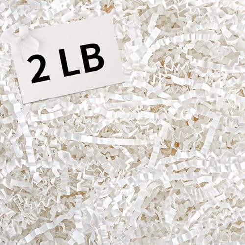 woric 2 LB Crinkle Cut Paper Shred Filler White Crinkle Paper Basket Filler Shredded for Gift Box Paper Shreds Stuffing Filling for Baby Shower Birthday Wedding